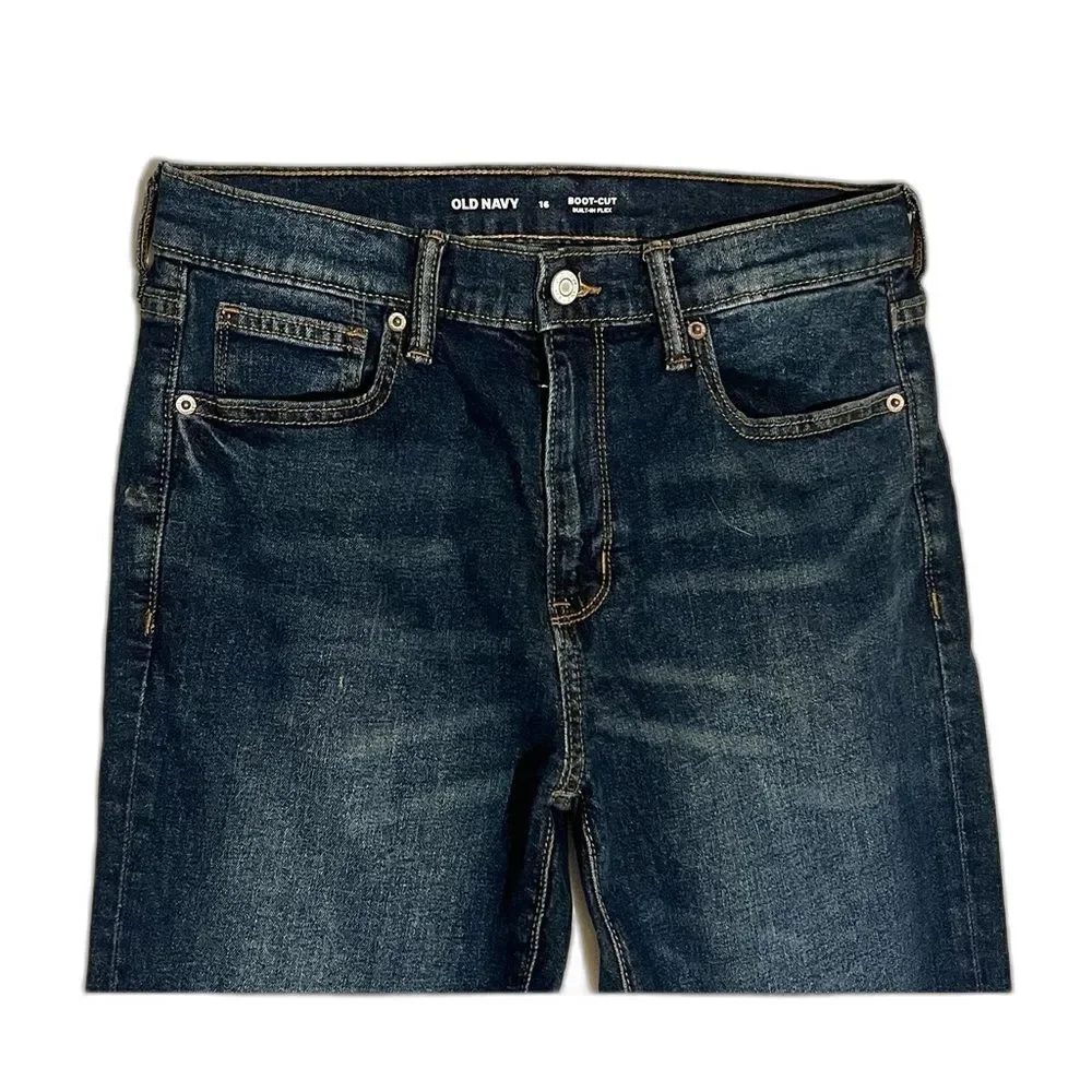 Old Navy Kids Dark Blue Bootcut Built-In Flex Adjustable Waist Blue Jeans Sz 16